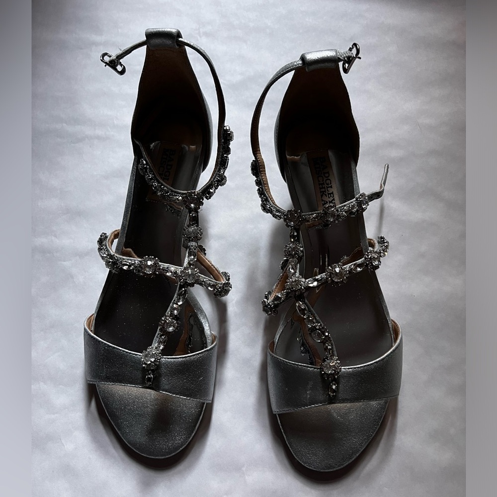 Dolce & Gabbana Silver Terry Crystal Embellished Cloth Heels Sandals 9